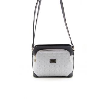 Geanta crossbody de piele ecologica cu buzunare cu fermoar - Gri