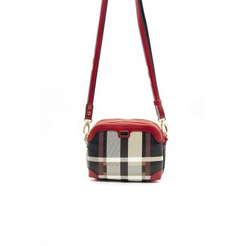 Geanta crossbody de piele ecologica cu imprimeu - Rosu - Negru - Alb murdar
