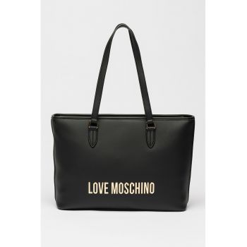 Geanta shopper din piele ecologica cu logo - Negru