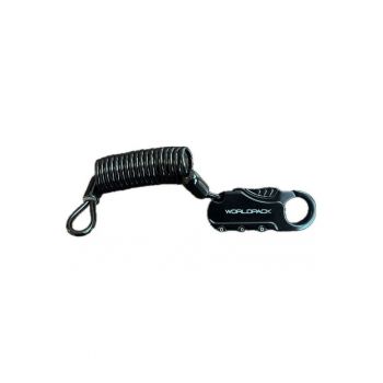 Lacat cu cablu extensibil si cifru  F10488 - 6x2.5x1 cm/90 cm - negru