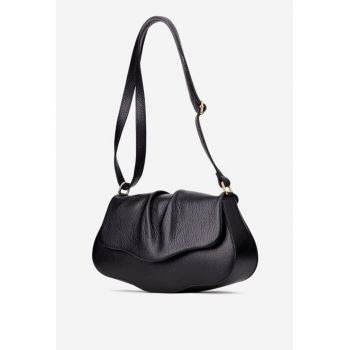 Poseta dama din piele texturata neagra