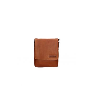 Geanta crossbody de piele cu buzunar pe spate