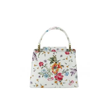 Geanta mica din piele natural cu imprimeu floral B-8950 120 Alb 6746