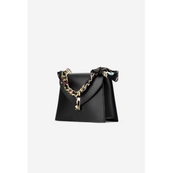 Poseta dama din piele neagra cu ornament esarfa