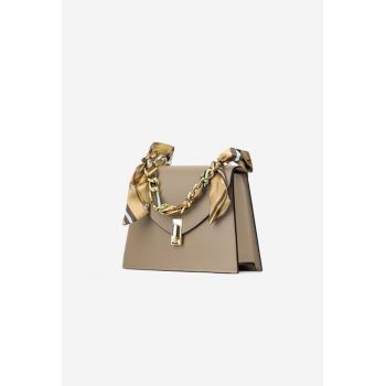 Poseta dama din piele taupe cu ornament esarfa