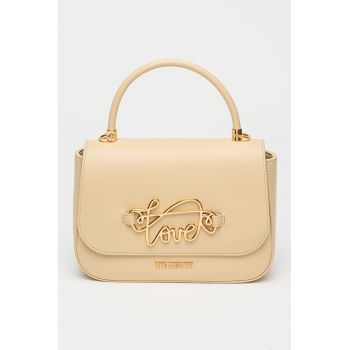 Geanta crossbody de piele ecologica cu aplicatie metalica cu logo