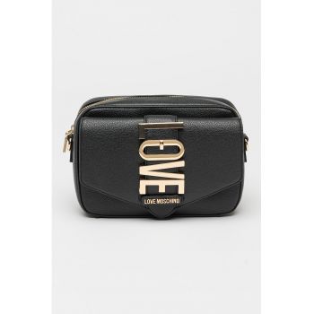 Geanta crossbody de piele ecologica cu logo metalic