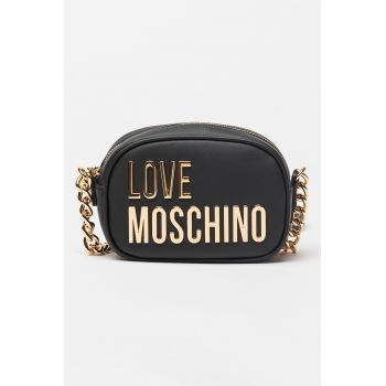 Geanta crossbody de piele ecologica cu logo - Negru