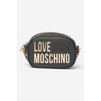 Geanta crossbody de piele ecologica cu logo - Negru