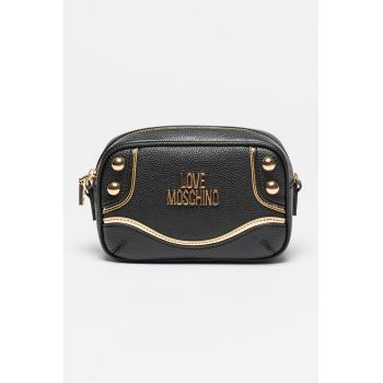 Geanta crossbody de piele si piele ecologica cu aplicatie logo metalica