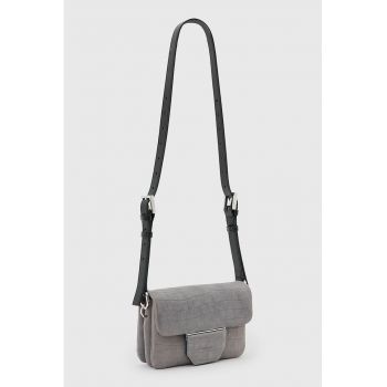 Geanta de piele nabuc cu bareta de umar si model piele de reptila - Maro taupe deschis