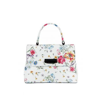Geanta din piele alba cu imprimeu floral 8959 124 14721