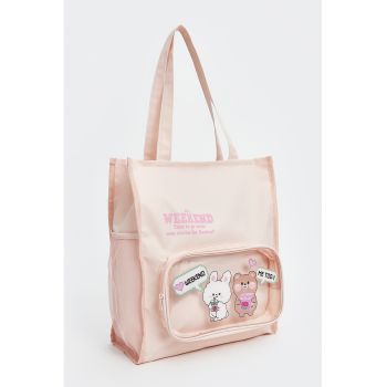 Geanta shopper cu buzunar frontal