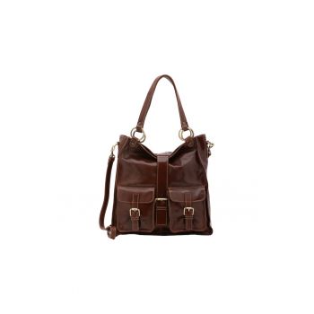 Geanta shopper de piele cu catarame