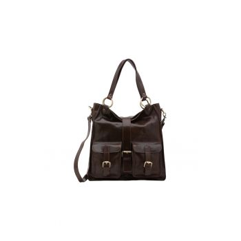 Geanta shopper de piele cu catarame