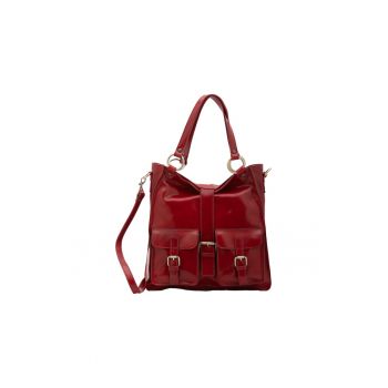 Geanta shopper de piele cu catarame