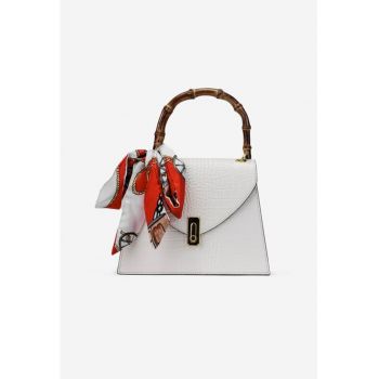 Poseta dama alba din piele naturala cu ornament