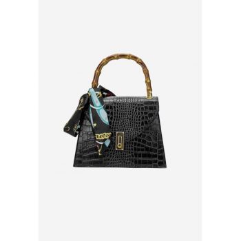 Poseta dama neagra din piele naturala cu ornament