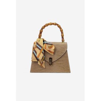 Poseta dama taupe din piele naturala cu ornament