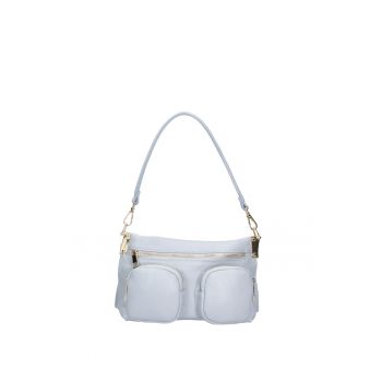 Geanta crossbody de piele cu buzunare multiple - Albastru deschis