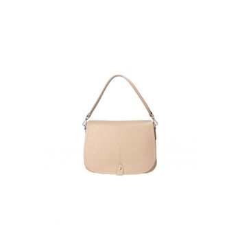 Geanta crossbody de piele cu clapa - Maro taupe