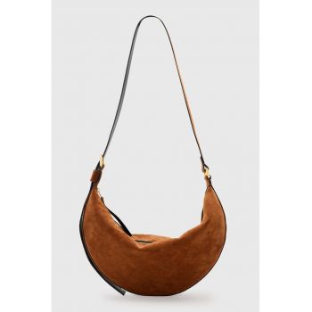 Geanta crossbody de piele intoarsa - Maro scortisoara