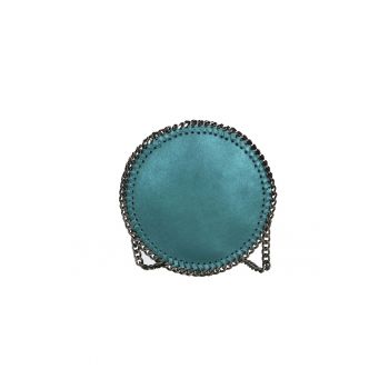 Geanta crossbody din piele decorata cu lant si aspect metalizat