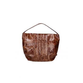 Geanta de piele cu bareta de umar si aspect lacuit