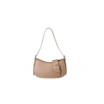 Geanta din piele cu bareta de umar si catarama decorativa 24881 - Maro taupe