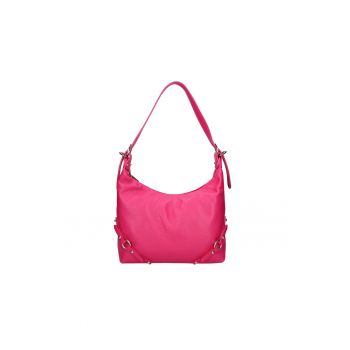 Geanta din piele cu bareta de umar si model uni - Fucsia