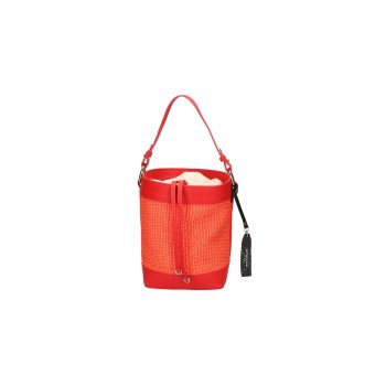 Geanta bucket de piele si material textil
