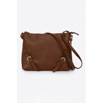 Geanta crossbody de piele cu aspect texturat - Maro