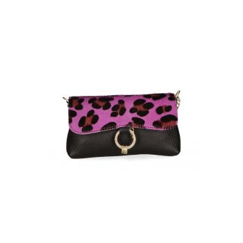 Geanta crossbody de piele cu model si lant decorativ