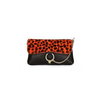 Geanta crossbody de piele cu model si lant decorativ