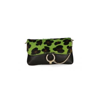 Geanta crossbody de piele cu model si lant decorativ