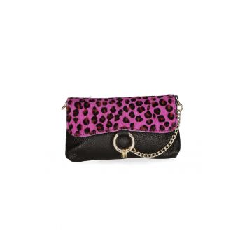 Geanta crossbody de piele cu model si lant decorativ