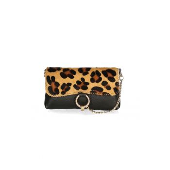 Geanta crossbody de piele cu model si lant decorativ