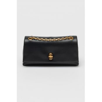 Geanta crossbody din piele cu bareta din lant si clapa