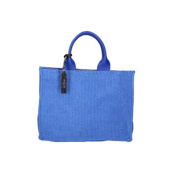 Geanta de piele si material textil cu maner
