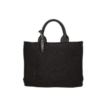 Geanta de piele si material textil cu maner