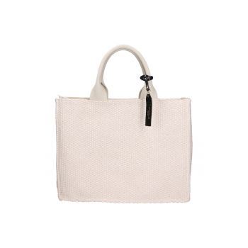 Geanta de piele si material textil cu maner