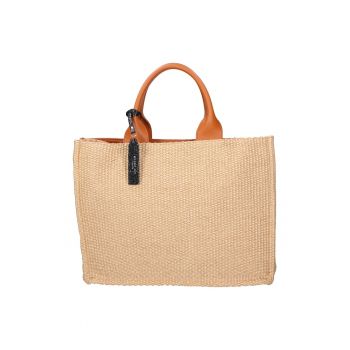 Geanta de piele si material textil cu maner
