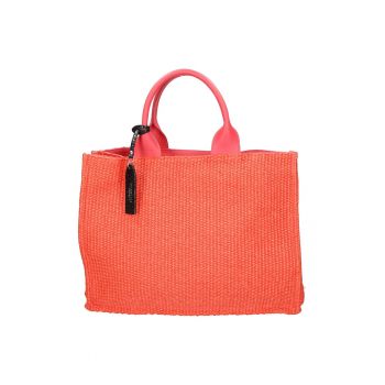 Geanta de piele si material textil cu maner