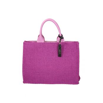 Geanta de piele si material textil cu maner
