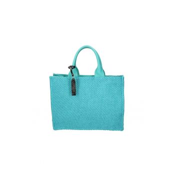 Geanta de piele si material textil cu maner