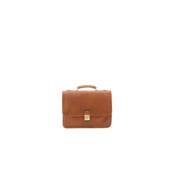 Geanta messenger unisex de piele - Caramel