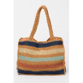 Geanta shopper cu model in dungi si aspect crosetat