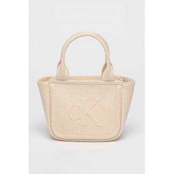 Geanta shopper din bumbac cu fermoar si bareta detasabila