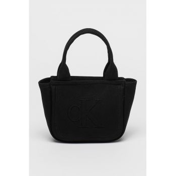 Geanta shopper din bumbac cu fermoar si bareta detasabila