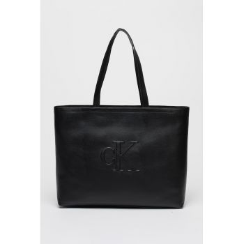 Geanta shopper din piele ecologica cu detaliu logo